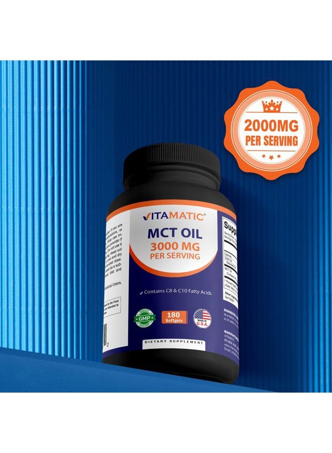Vitamatic MCT Oil 3000 mg per Serving - 180 Softgels - from Coconut Oil - Contains 55% caprylic Acid C8 and 40% capric Acid C10 - Image 5